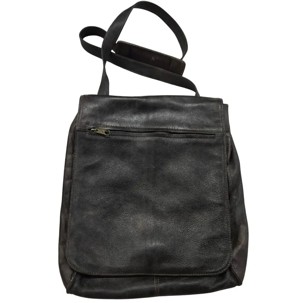 Vintage Hobo International Leather Messager Bag Large Fold Over Flap 90s